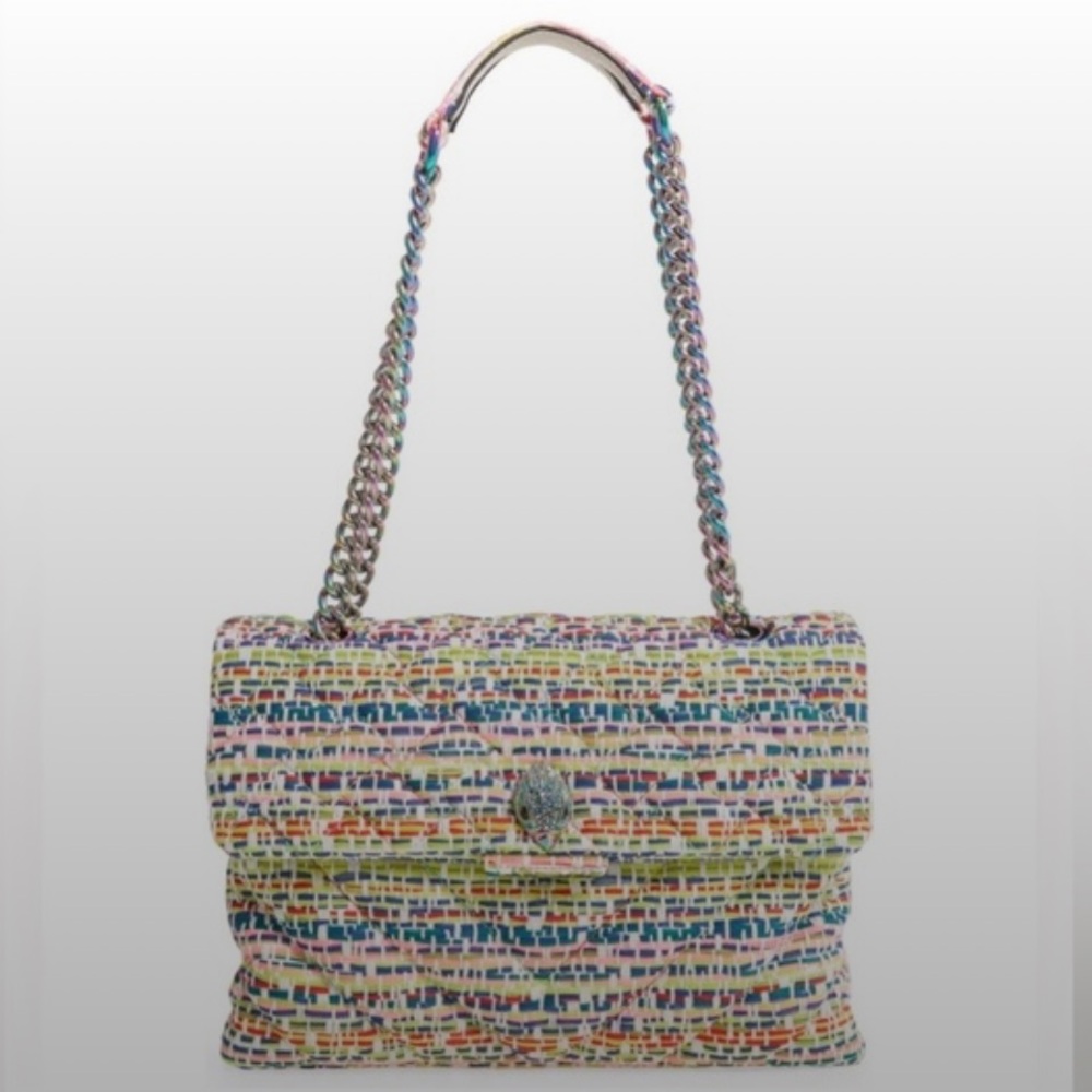 Kurt Geiger London tweed shoulder Large Quilted Shoulder bag in rainbow colors.